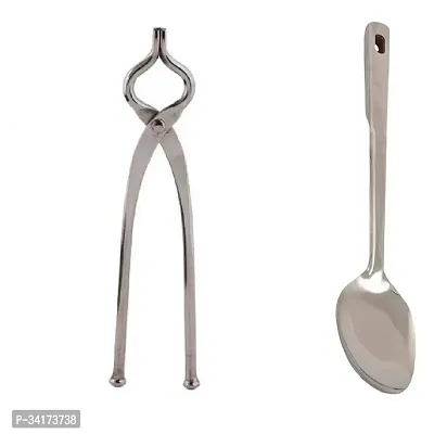 Stainless Steel Sansi Pakkad Pinser And Ss Cooking Spoon Strainer Paan With Long Handle-thumb0