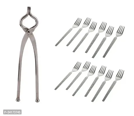 Stainless Steel Sansi Pakkad Pinser With Stainless Steel 6 Pcs Fork-thumb0