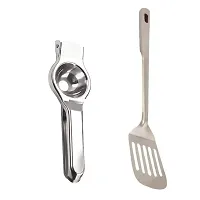 Useful Stainless Steel Lemon Squeezer And SS Cooking Spoon Strainer Egg Palta With Long Handle- 2 Pieces-thumb2