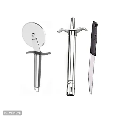 Stainless Steel Pizza Cutter And Stainless Steel Gas Lighter With knife 3 Pcs-thumb2