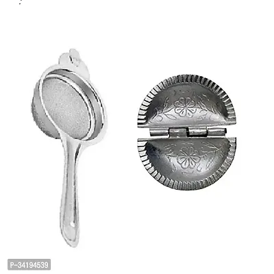 Stainless Steel Tea Strainer With Aluminium Gujiya Mould Pack of 2-thumb2