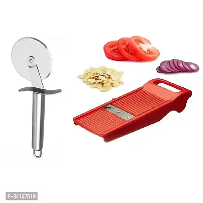 Stainless Steel Pizza Cutter And Plastic Easy Plus Slicer Red 2 Pcs-thumb2