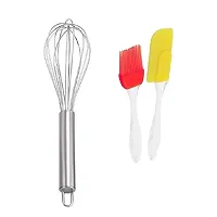 Stainless Steel Egg Beater With Silicone Mini Spatula And Brush Set Pack Of 2-thumb2