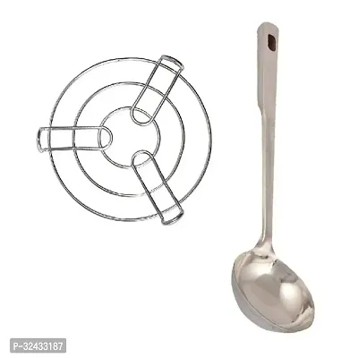 Stainless Steel Kitchen Cooking Pot Steaming Tray Round Cooker Steamer Stand And SS Cooking Spoon Strainer Chamcha With Long Handle Pack Of 2-thumb3