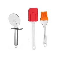 Stainless Steel Pizza Cutter With Silicone Big Spatula And Brush Set 3 Pcs-thumb1