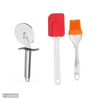 Stainless Steel Pizza Cutter With Silicone Big Spatula And Brush Set 3 Pcs-thumb2