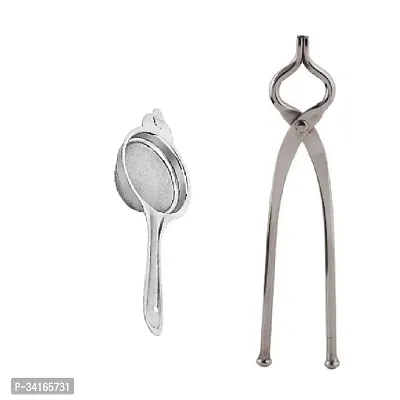 Stainless Steel Tea Strainer With Stainless Steel Sansi Pakkad Pinser Pack Of 2-thumb4