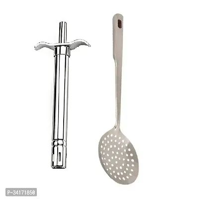 Stainless Steel Gas Lighter And Ss Cooking Spoon Strainer Poni With Long Handle