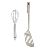 Classic Stainless Steel Egg Beater And Cooking Spoon Strainer Egg Palta With Long Handle Pack Of 2-thumb2