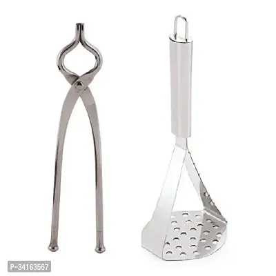 Stainless Steel Sansi Pakkad Pinser And Stainless Steel Potato Pav Bhaji Big Masher-thumb3