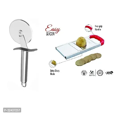 Classic Stainless Steel Pizza Cutter And Stainless Steel Multipurpose Vegetable Potato Onion Slicer 2 Pieces-thumb4