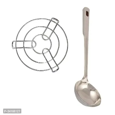 Stainless Steel Cooking Pot Steaming Tray Round Cooker Steamer Stand And SS Cooking Spoon Strainer Chamcha With Long Handle 2 Pcs-thumb2