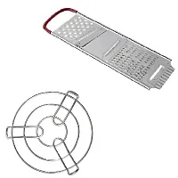 Stainless Steel Kitchen Cooking Pot Steaming Tray Round Cooker Steamer Stand And Multi Chippser Red Handle Pack Of 2-thumb1