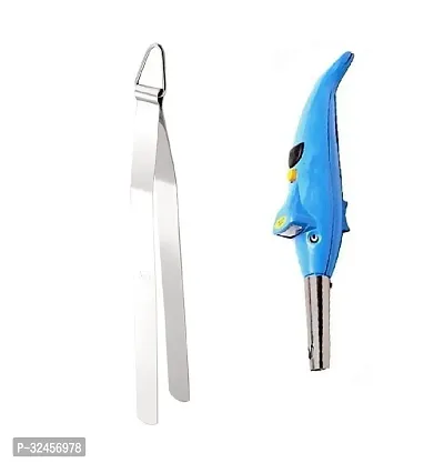 Stainless Steel Chimta/ Tong for Roti  And Plastic Dolphine Gas Lighter With Torch 2 Pcs-thumb4