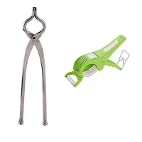 Stainless Steel Sansi Pakkad Pinser And Plastic 2 In 1 Multiperpose Bhindi Cutter-thumb1