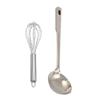 Classic Stainless Steel Egg Beater And Cooking Spoon Strainer Chamcha With Long Handle Pack Of 2-thumb1