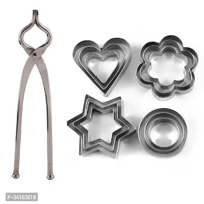 Stainless Steel Sansi Pakkad Pinser And Stainless Steel Cookie Cutter With 4 Shape 3 Sizes Heart Round Star And Flower 12 Pieces-thumb2