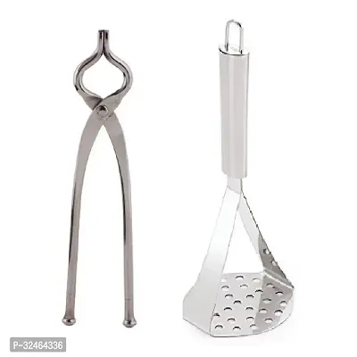 Useful Stainless Steel Pincer And Potato Pav Bhaji Big Masher- 2 Pieces-thumb0