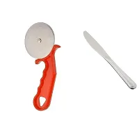 Useful Metal Pizza Cutter And Stainless Steel Butter Knife With Pearled Edge- 2 Pieces-thumb1