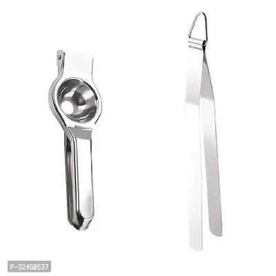 Stainless Steel Lemon Squeezer With Stainless Steel Chimta For Roti Chapati Chimta Tong For Chapati Tong 2 Pcs-thumb2