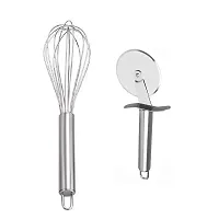 Classic Stainless Steel Egg Beater With Stainless Steel Pizza Cutter Pack Of 2-thumb1