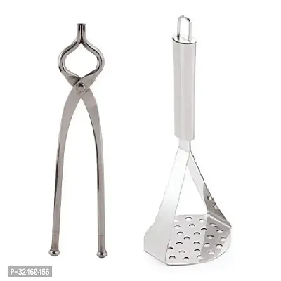 Stainless Steel Sansi Pakkad Pinser And Stainless Steel Potato Pav Bhaji Big Masher 2 Pcs-thumb3