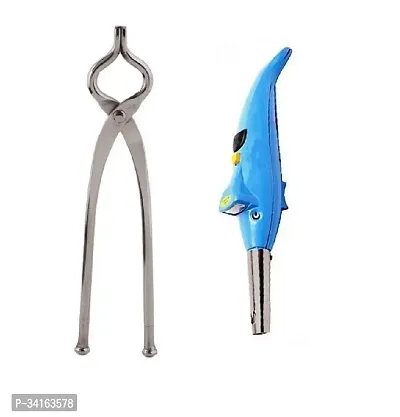 Stainless Steel Sansi Pakkad Pinser And Plastic Dolphine Gas Lighter With Torch-thumb2