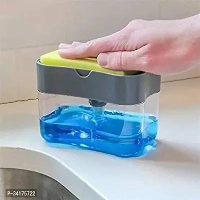 Useful 2 In 1 Soap Pump Plastic Dispenser For Dishwasher Liquid, Holder With Free Sponge -400 Ml-thumb2