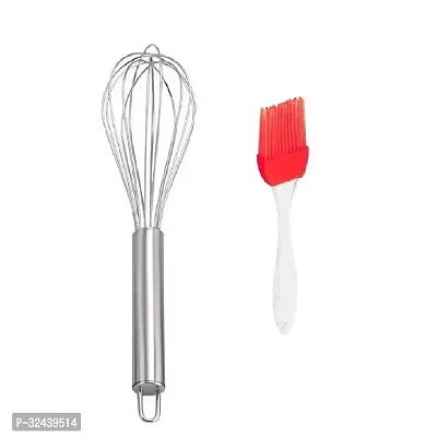 Classic Stainless Steel Egg Beater With Silicone Mini Oil Brush Pack Of 2-thumb2