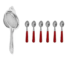 Stainless Steel Tea Strainer With Plastic Handle 6 Pcs Spoon Pack Of 7-thumb1