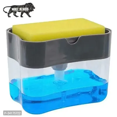 Useful 2 In 1 Soap Pump Plastic Dispenser For Dishwasher Liquid, Holder With Free Sponge -400 Ml-thumb0