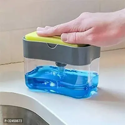 2 In 1 Soap Pump Plastic Dispenser For Dishwasher Liquid, Holder With Free Sponge -Capacity 400 Ml-thumb2