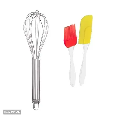 Stainless Steel Egg Beater With Silicone Mini Spatula And Brush Set Pack Of 2