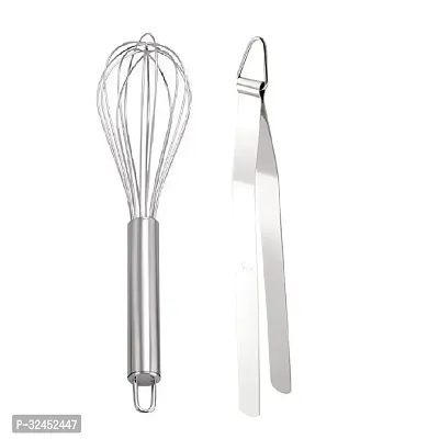 Stainless Steel Egg Beater With Stainless Steel Roti Tong Chimta Pack Of 2-thumb2