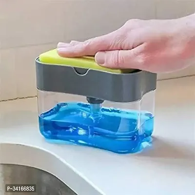 2 In 1 Soap Pump Plastic Dispenser For Dishwasher Liquid, Holder With Free Sponge -Capacity 400 Ml-thumb2