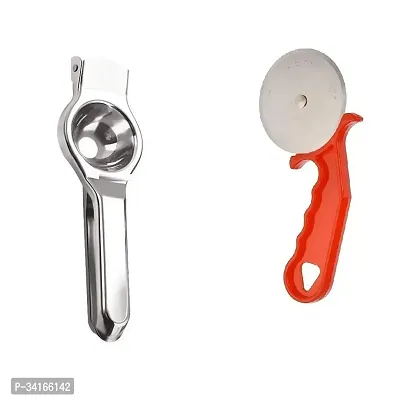 Useful Stainless Steel Lemon Squeezer With Plastic Handle Pizza Cutter- 2 Pieces-thumb3