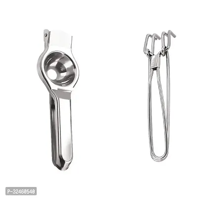 Stainless Steel Lemon Squeezer With Stainless Steel Wire Pakkad Tong 2 Pcs-thumb2