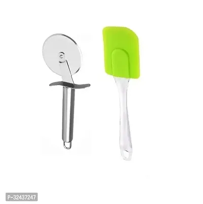 Classic Stainless Steel Pizza Cutter And Silicone Big Spatula Only 2 Pieces-thumb0