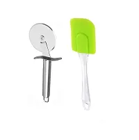 Classic Stainless Steel Pizza Cutter And Silicone Big Spatula Only 2 Pieces-thumb3