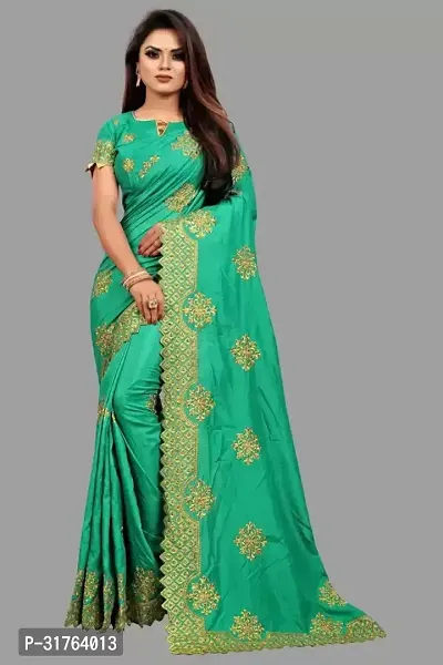 FANCY EMBROIDRED PISTA  SAREE-thumb0