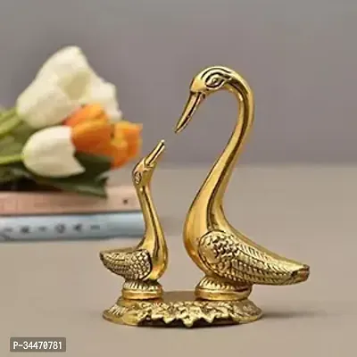 Metal Swan Pair of Kissing Duck Decorative Showpiece - 5x4x3 inch, Golden-thumb0