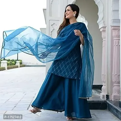 Blue  color kurta with border lace sharara and dupatta sat-thumb0