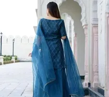 Blue  color kurta with border lace sharara and dupatta sat-thumb1