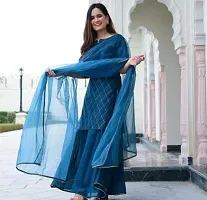 Blue  color kurta with border lace sharara and dupatta sat-thumb2