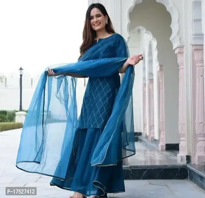 Blue  color kurta with border lace sharara and dupatta sat-thumb3