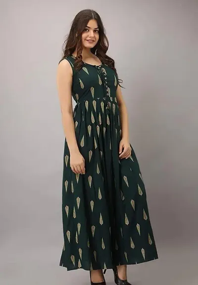 Stylish Rayon Printed Sleeveless Anarkali Gown