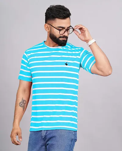 NOT9 Men's Striped 2-Way Lycra Round Neck Half Sleeve Digital Print T-Shirt Regular Fit|Styish|Comfortable|
