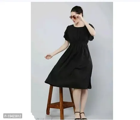 Stylish Crepe Solid Dress For Women-thumb0