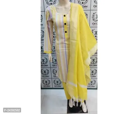 Stylish Cotton Kurta, Bottom and Dupatta Set For Women-thumb0