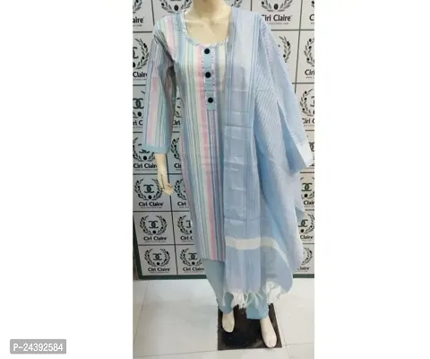 Stylish Cotton Kurta, Bottom and Dupatta Set For Women